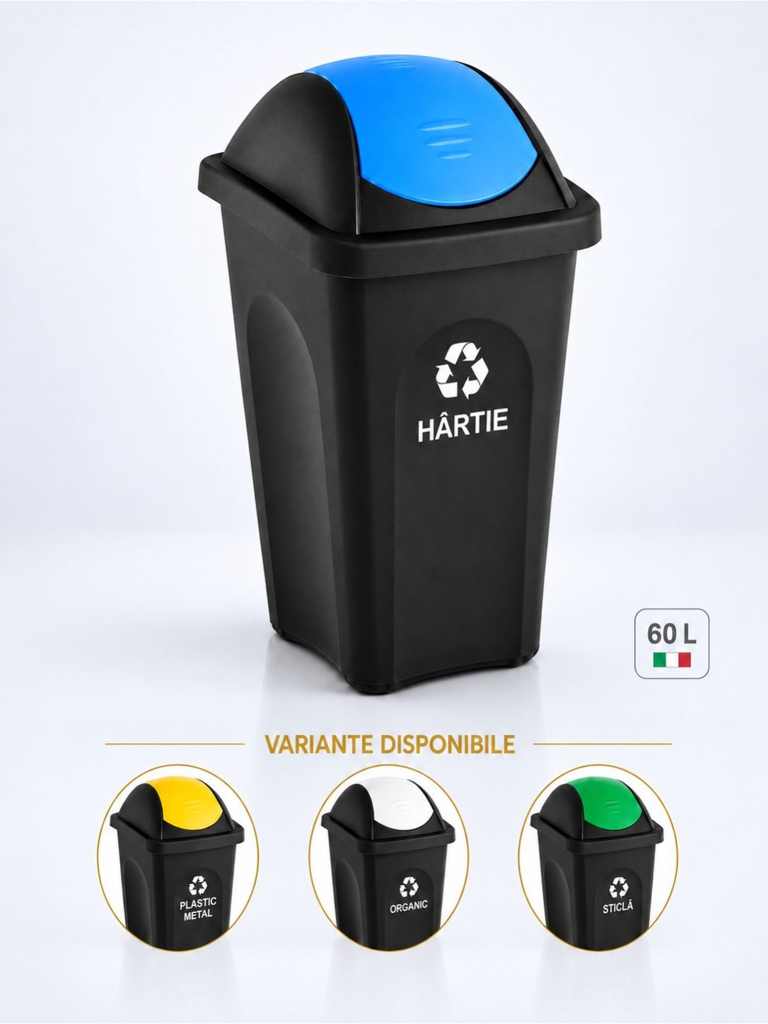 Cos de gunoi pt colectare selectiva deseuri din hartie 60 litri, capac batant