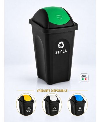 Cos de gunoi pt colectare selectiva deseuri din sticla 60 litri, capac batant