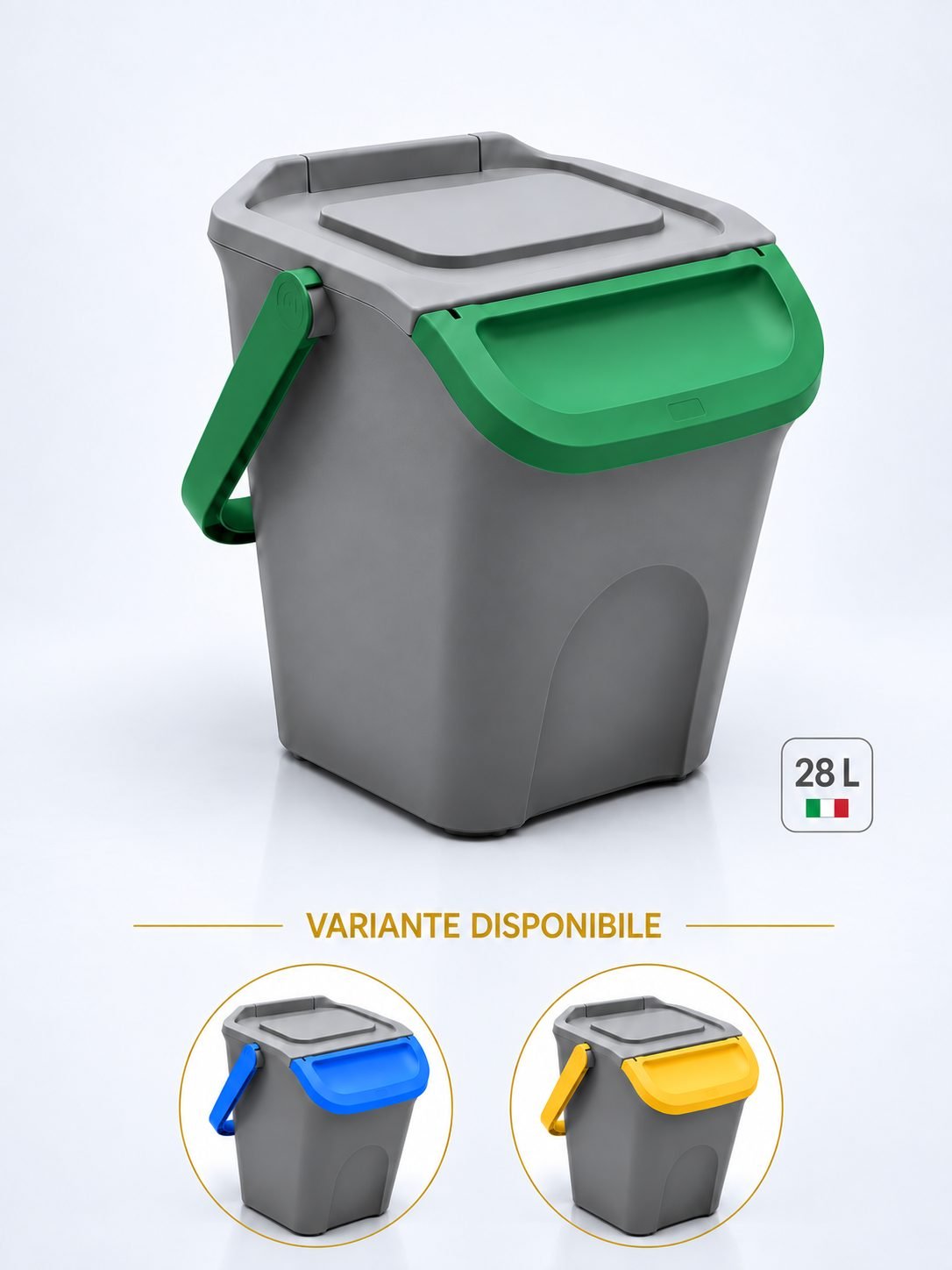 Coș de Gunoi Stivuibil 28 L pentru Colectare Selectivă – Verde
