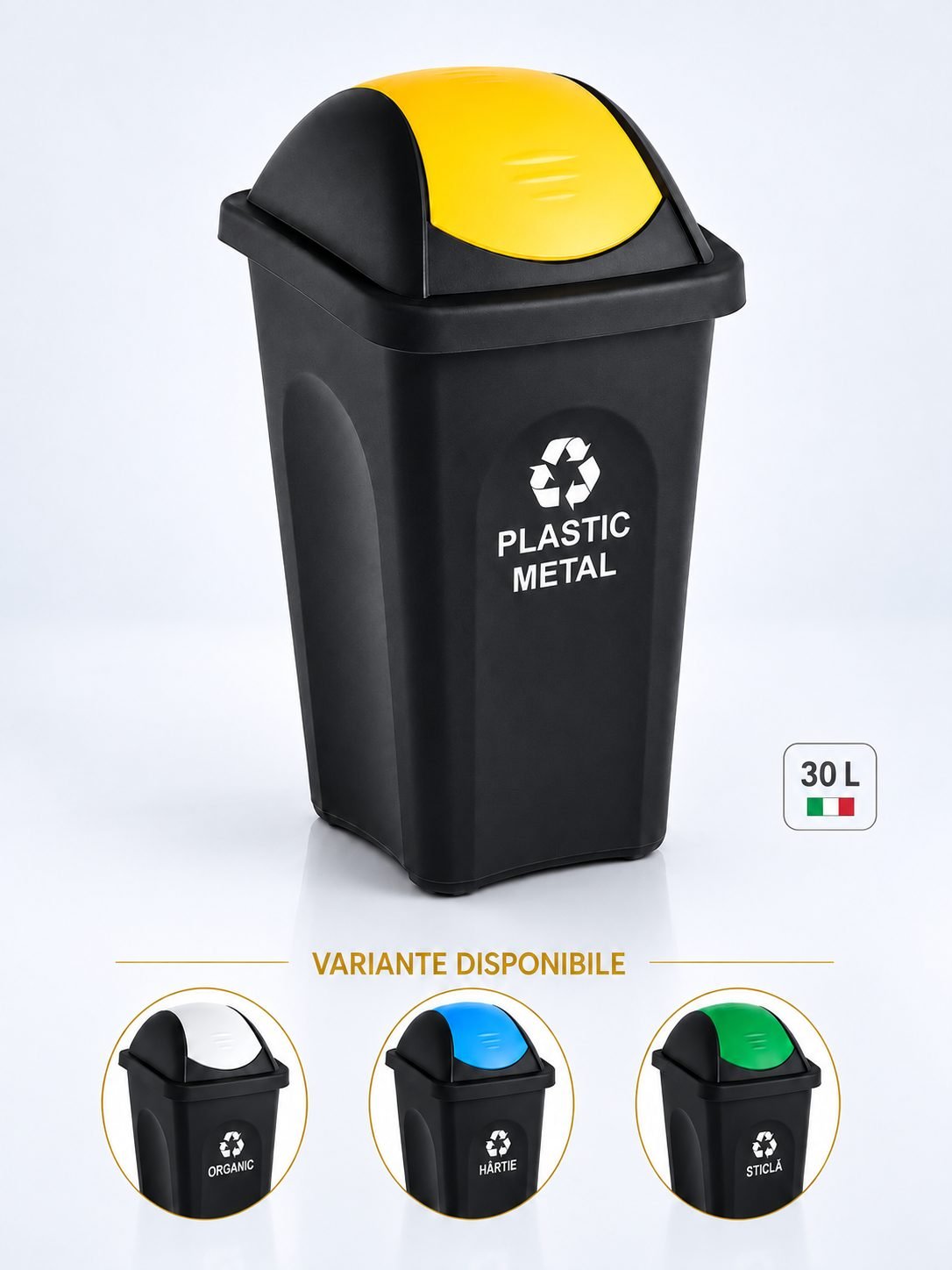 Coș de gunoi pt colectare selectiva deseuri din plastic, 30 litri, capac batant