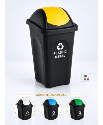Coș de gunoi pt colectare selectiva deseuri din plastic, 30 litri, capac batant