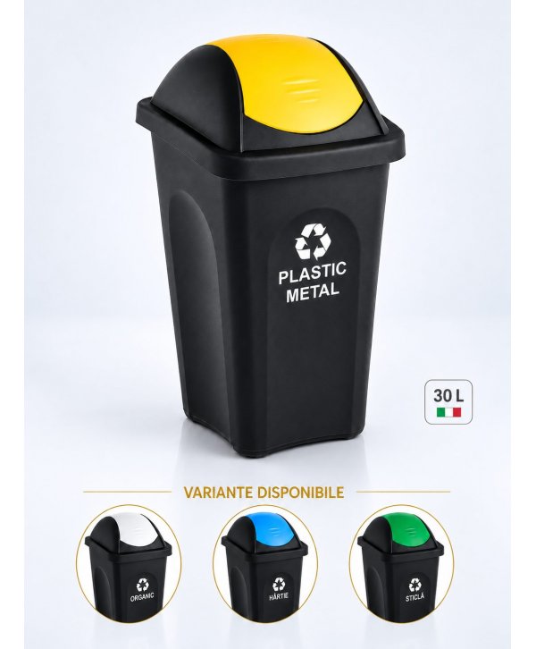 Coș de gunoi pt colectare selectiva deseuri din plastic, 30 litri, capac batant
