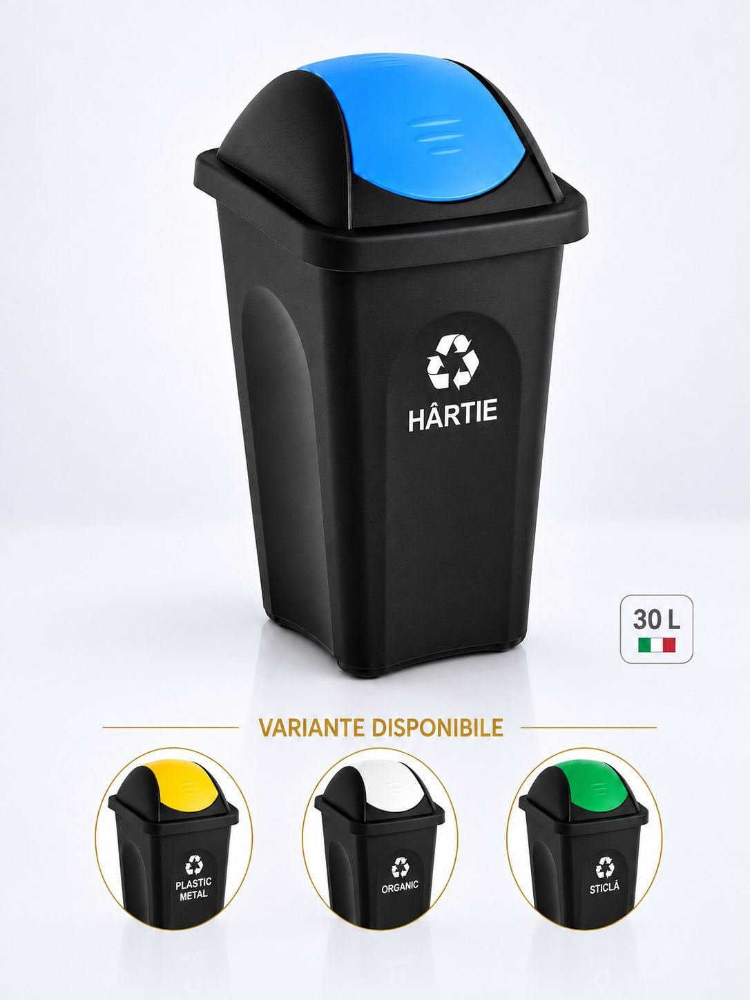 Coș de gunoi pt colectare selectiva deseuri din hartie, 30 litri, capac batant