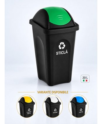 Coș de gunoi pt colectare selectiva deseuri din sticla, 30 litri, capac batant