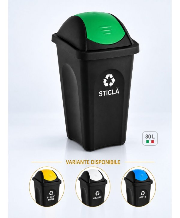 Coș de gunoi pt colectare selectiva deseuri din sticla, 30 litri, capac batant