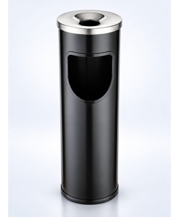 Coș de Gunoi Exterior cu Scrumieră Integrată, volum 25L – Negru Inox, Antivandalism și Rezistent la Intemperii, Jofel Premium