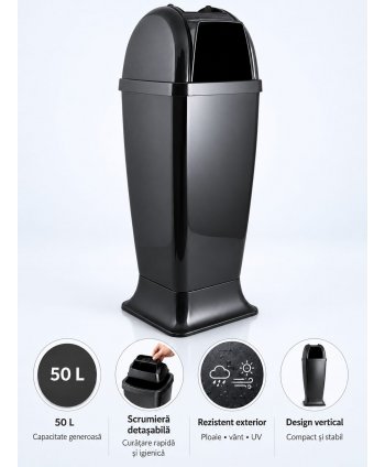 Coș de Gunoi cu Scrumieră Integrată 50L – Design Urban Anthracite, Sustenabil & Rezistent pentru Exterior