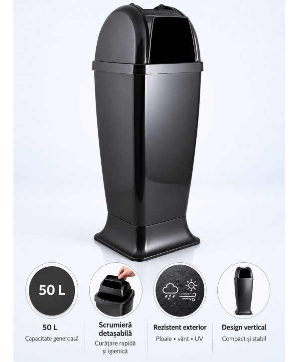 Coș de Gunoi cu Scrumieră Integrată 50L – Design Urban Anthracite, Sustenabil & Rezistent pentru Exterior Coș de Gunoi cu Scrumieră Integrată 50L – Design Urban Anthracite, Sustenabil & Rezistent pentru Exterior