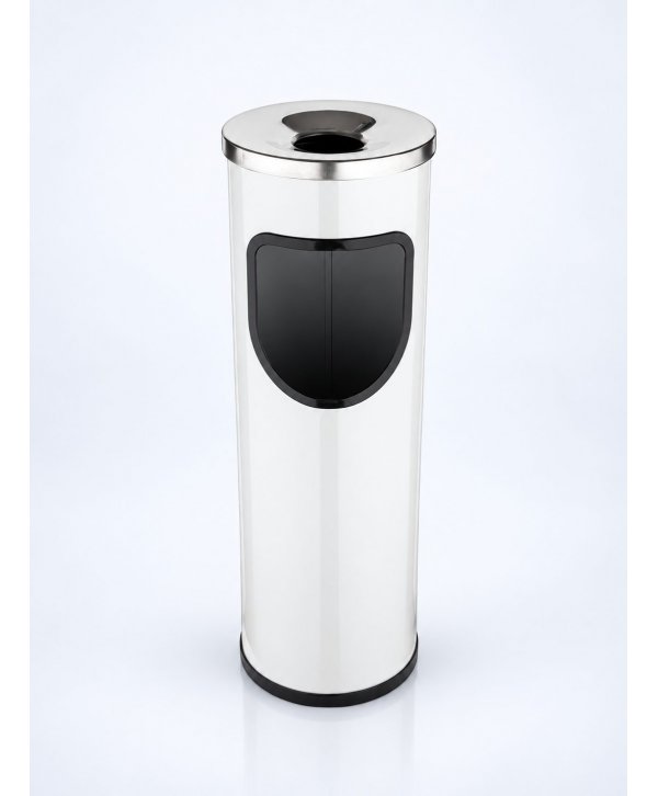 Coș de Gunoi Exterior cu Scrumieră Integrată, volum 25L – Gri Inox, Rezistent la Intemperii și Vandalism, Jofel Premium