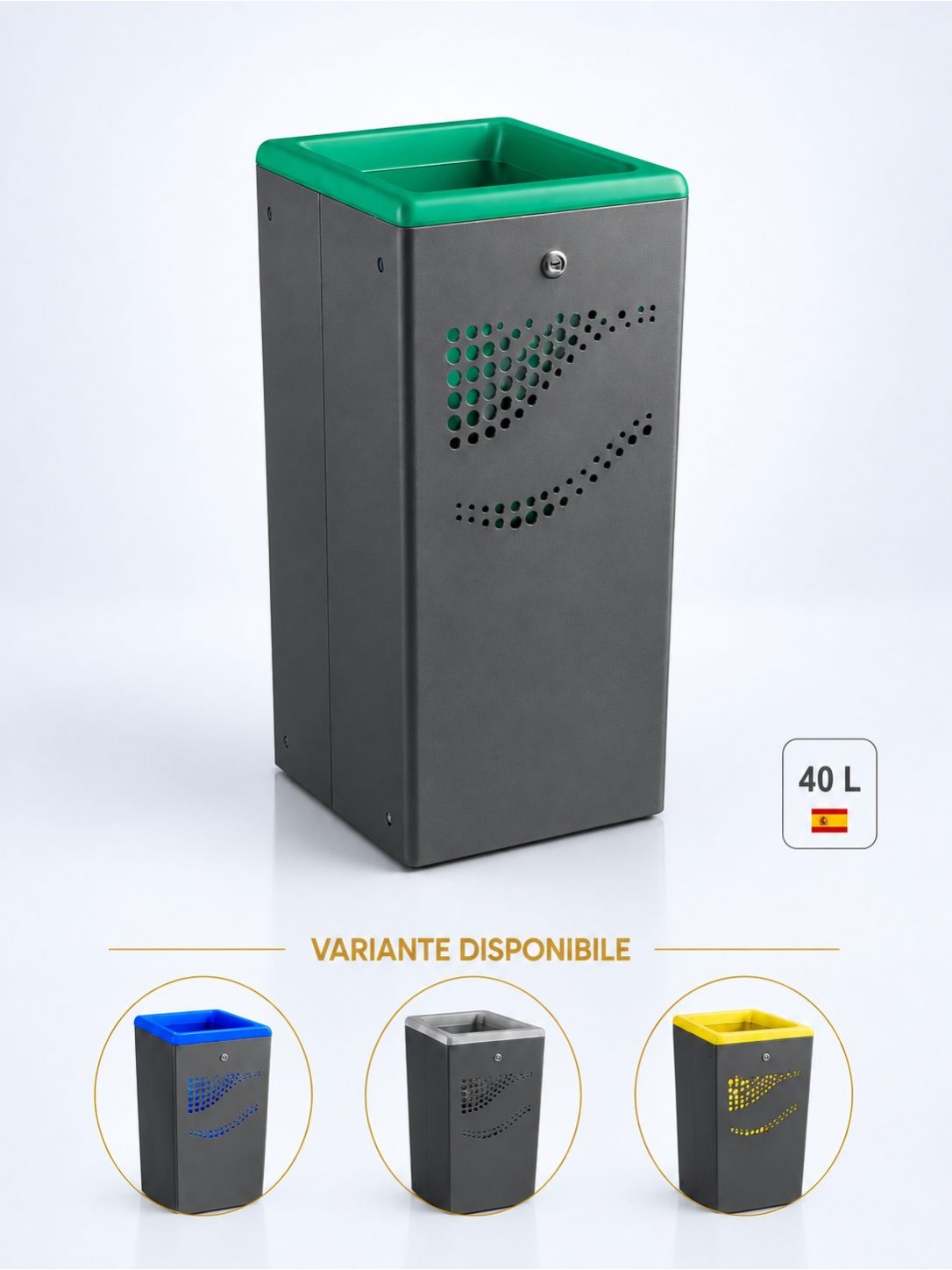 Cos gunoi pentru interior / exterior antivandal, rezistent la intemperii, 10 ani garantie, inchidere cu cheie, verde, Jofel