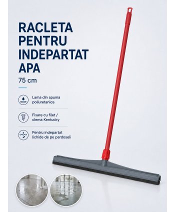 Racleta pentru indepartat lichide de pe pardoseli, coada metalica 120 cm, lama din spuma poliuretanica de 75 cm, filet universal