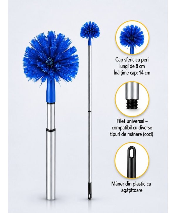 Perie pentru paianjeni cu coadă telescopică 3 m – curățare eficientă pentru suprafețe înalte Perie pentru paianjeni cu coadă telescopică 3 m – curățare eficientă pentru suprafețe înalte