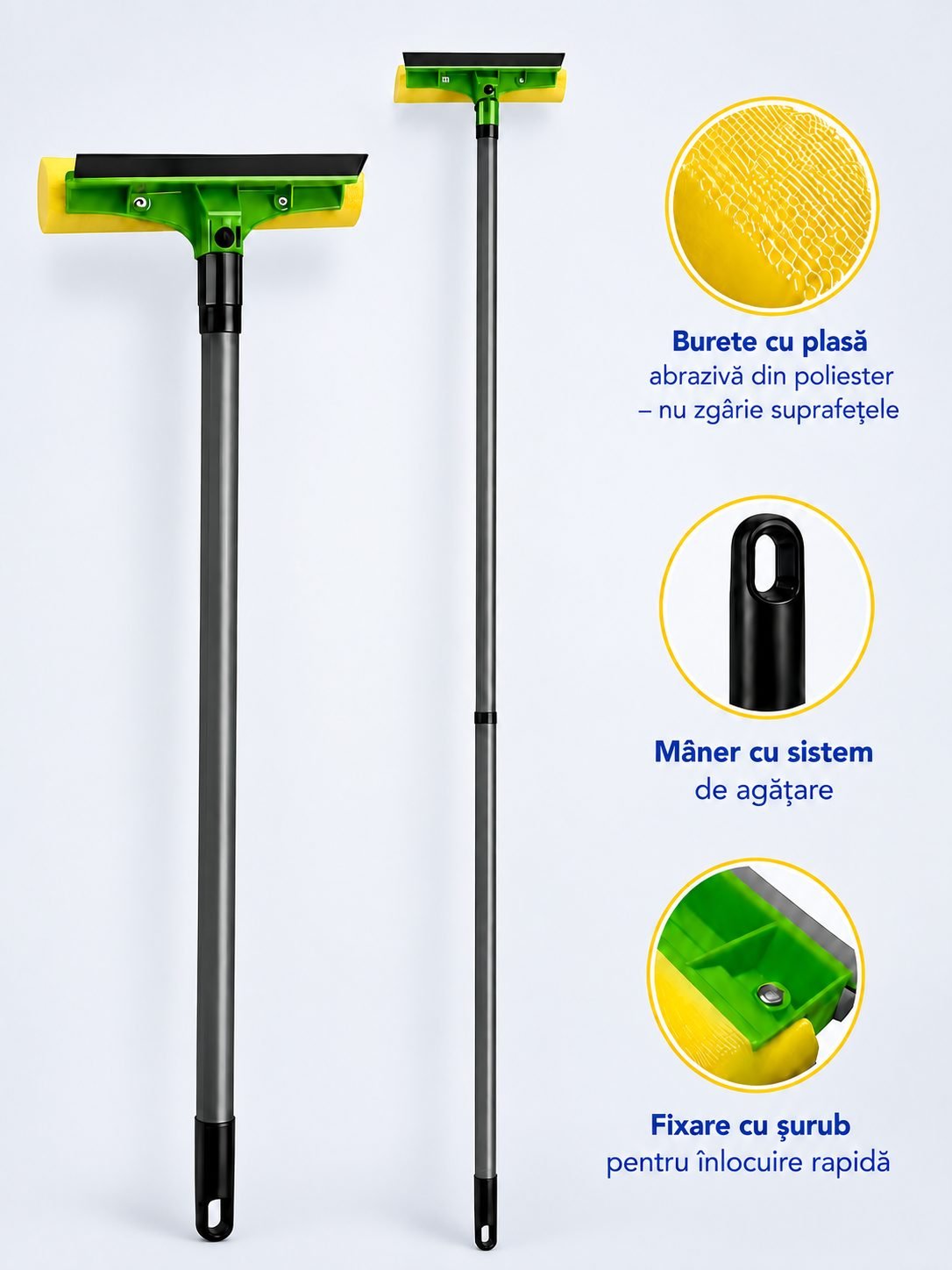 Racletă șters geamuri cu coadă telescopică 3 m – curățare eficientă pentru suprafețe vitrate