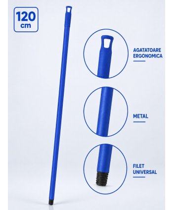 Mâner metalic ergonomic pentru mopuri, mături și raclete, 120 cm, Albastru – Compatibilitate universală și igienă garantată