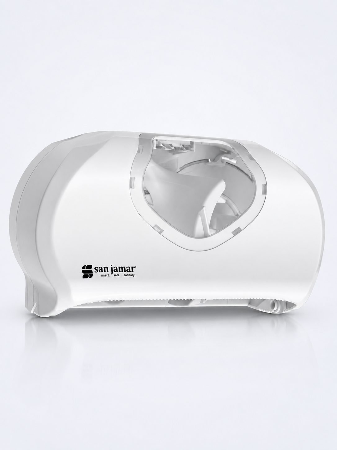 Dispenser Profesional Hârtie Igienică 2 Role (max 14 cm) San Jamar® SUMMIT – Model Versatwin Alb cu Inserții Transparente