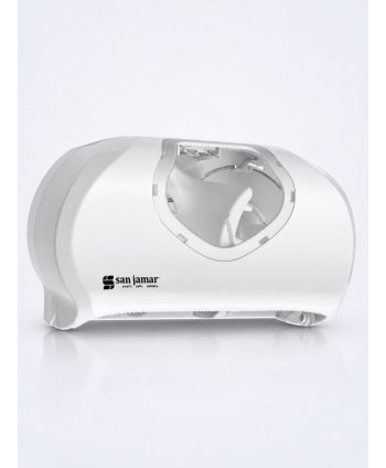 Dispenser Profesional Hârtie Igienică 2 Role (max 14 cm) San Jamar® SUMMIT – Model Versatwin Alb cu Inserții Transparente