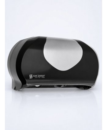 Dispenser Profesional de Hârtie Igienică 2 Role (max 14 cm) San Jamar Summit Versatwin Negru cu Inserții Cromate