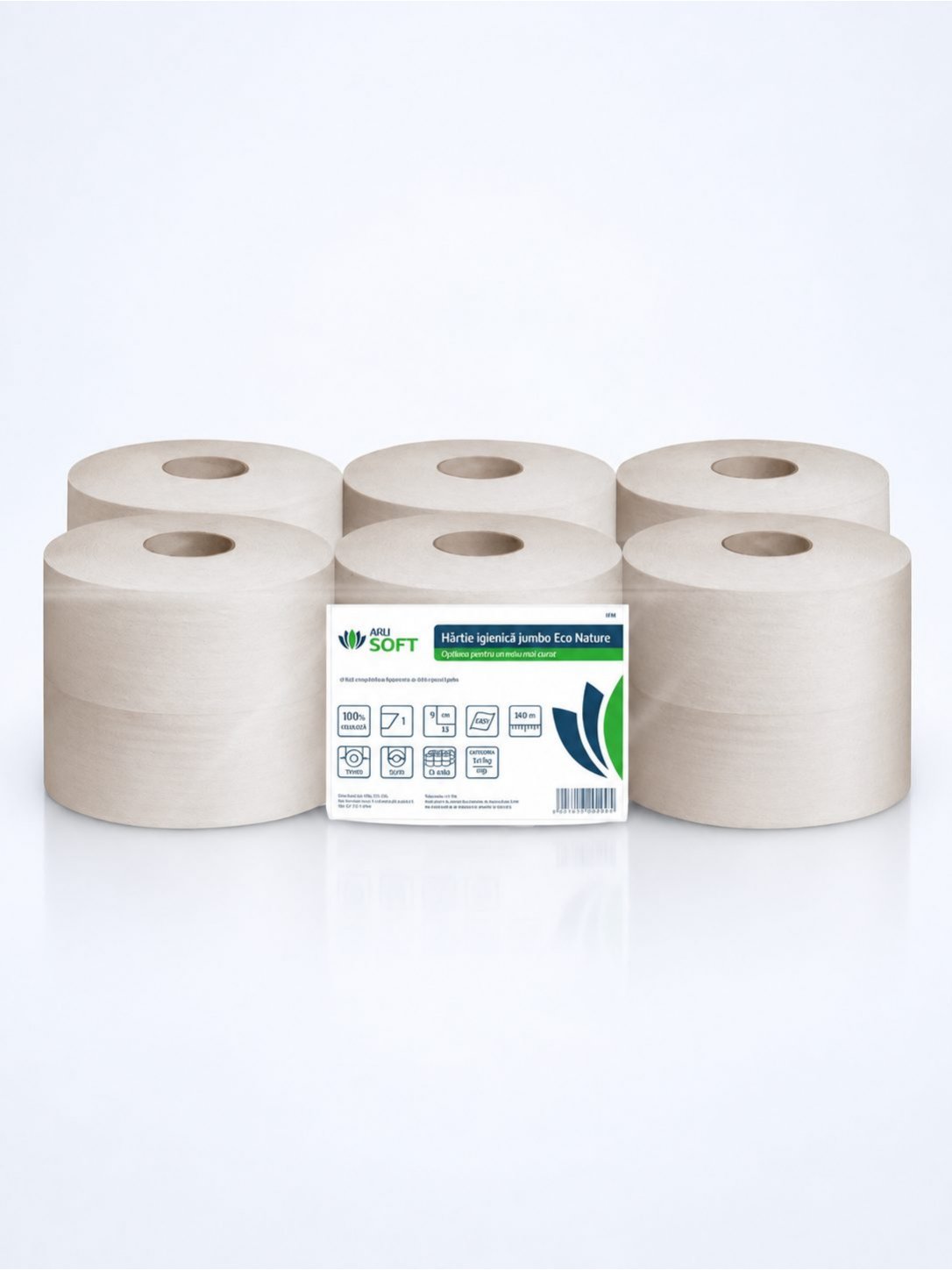 Hârtie Igienică Jumbo, ArliSoft® Eco Nature, 100% reciclata, 1 str, 350 grame, 93 metri, 12 role/box