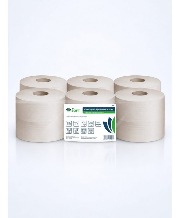 Hârtie Igienică Jumbo, ArliSoft® Eco Nature, 100% reciclata, 1 str, 350 grame, 93 metri, 12 role/box Hârtie Igienică Jumbo, ArliSoft® Eco Nature, 100% reciclata, 1 str, 350 grame, 93 metri, 12 role/box
