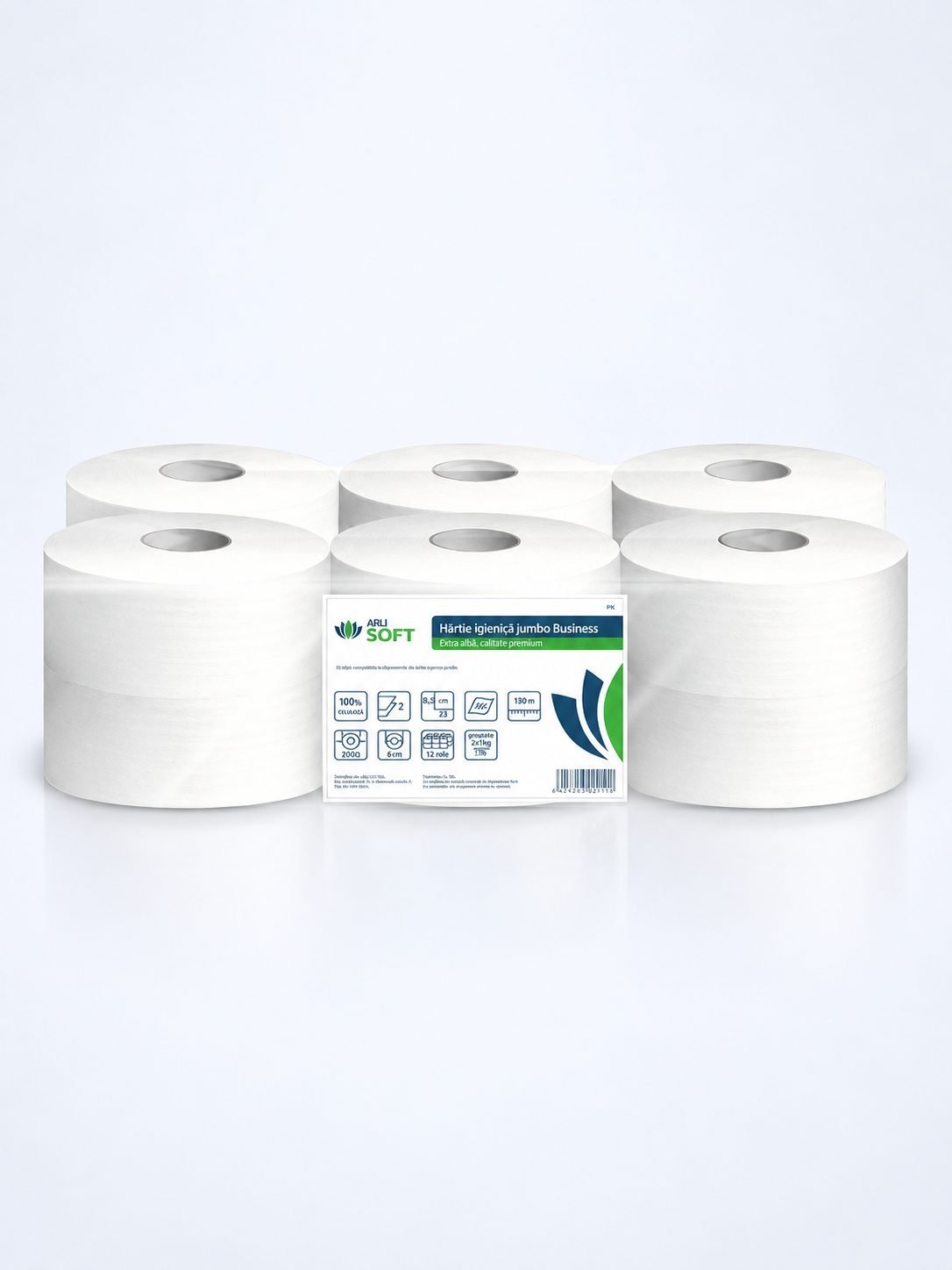 Hârtie Igienică Jumbo, ArliSoft® Business - 100% celuloza, 2 str, 400 grame, 575 portii, 121 metri, 12 role/box