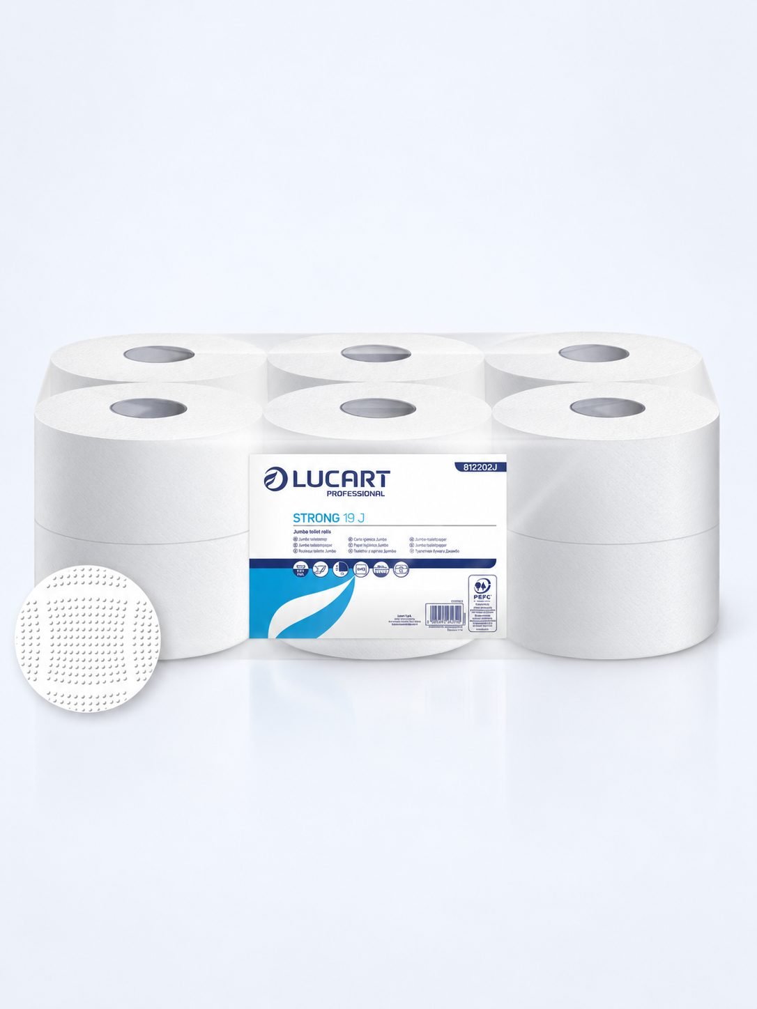 Hârtie Igienică Jumbo Lucart Strong 100% celuloza, 2 str, 400 grame, 565 portii, 130 metri, 12 role/box