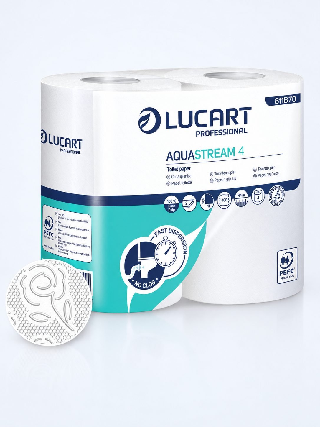 Hârtie Igienică Lucart AquaStream - 4 role/box – Dizolvare in 7 Secunde - Soluția Revoluționară care NU Infundă Toaleta!