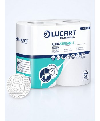 Hârtie Igienică Lucart AquaStream - 4 role/box – Dizolvare in 7 Secunde - Soluția Revoluționară care NU Infundă Toaleta!