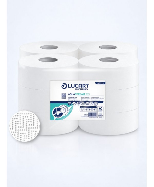 Hârtie Igienică Lucart AquaStream - 12 role/box – Dizolvare in 7 Secunde - Soluția Revoluționară care NU Infundă Toaleta!