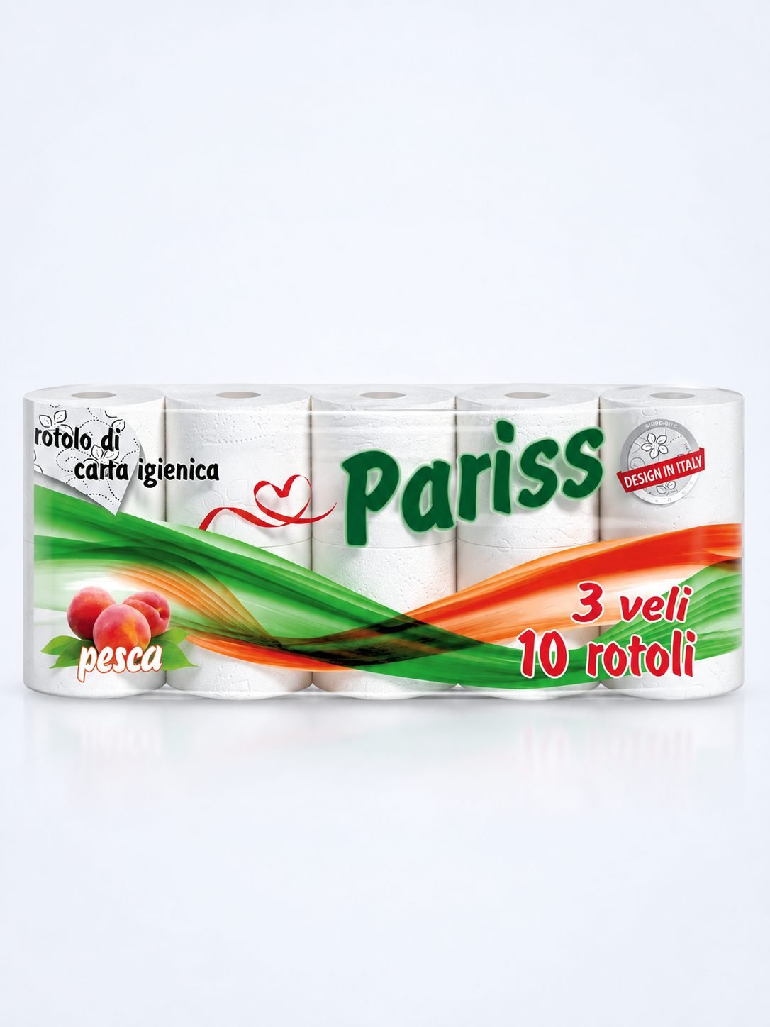 Hârtie Igienică Pariss - 3 Straturi | 100% Celuloză | 10 Role | Parfum de Piersică