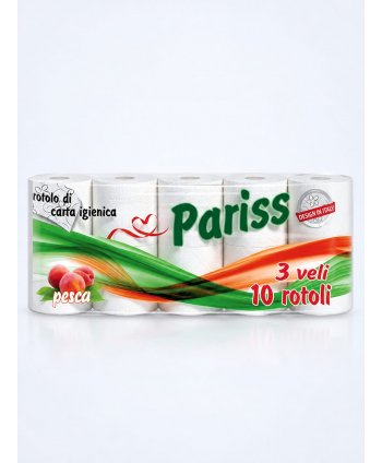 Hârtie Igienică Pariss - 3 Straturi | 100% Celuloză | 10 Role | Parfum de Piersică