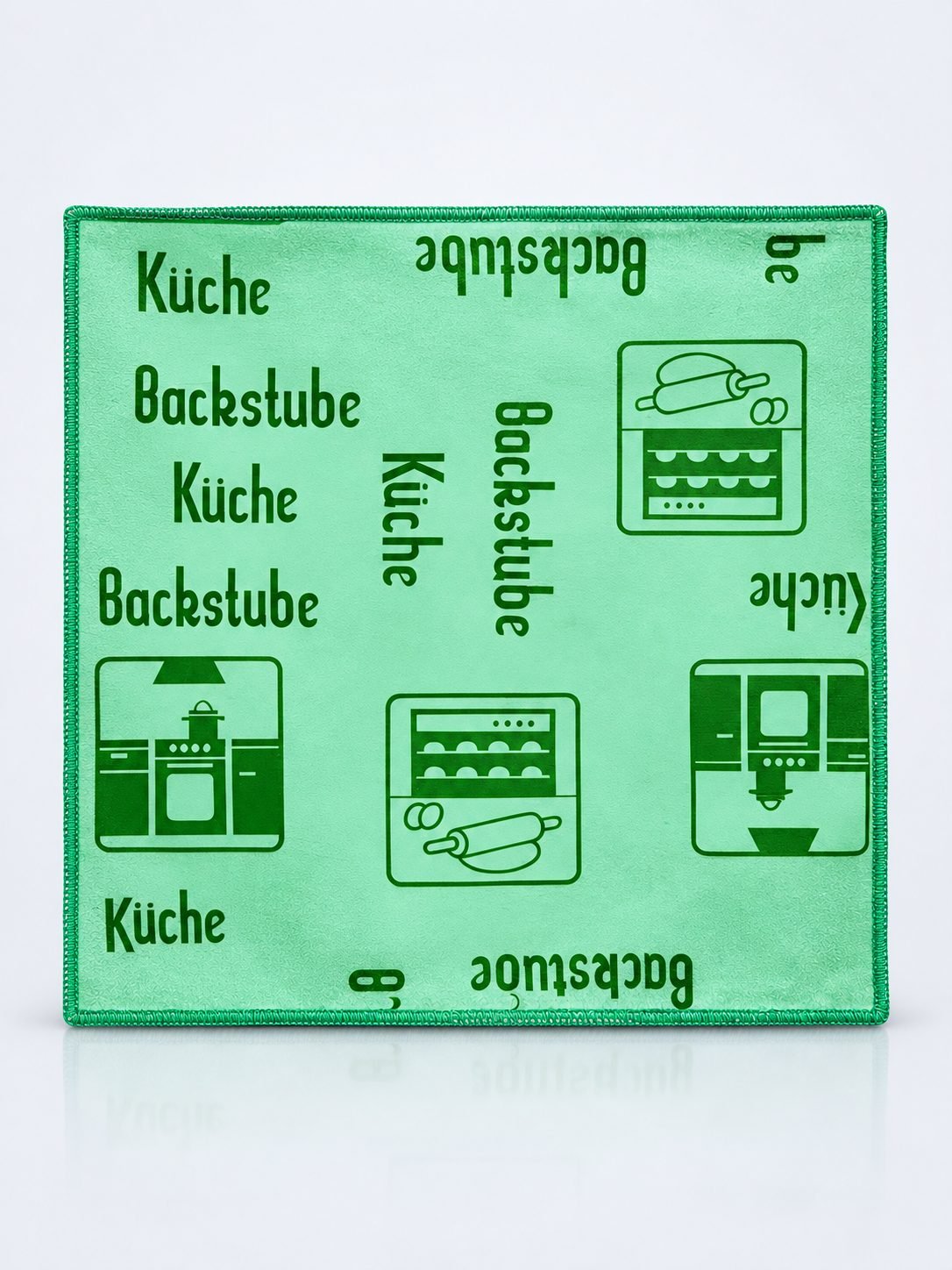 Laveta Microfibră ULTRA cu Pictograme 40×40 cm, 43 g Verde pt Zone de Preparare și Servire a Alimentelor