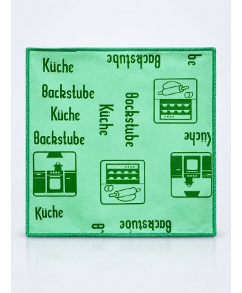 Laveta Microfibră ULTRA cu Pictograme 40×40 cm, 43 g Verde pt Zone de Preparare și Servire a Alimentelor