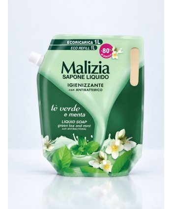 Săpun Lichid Malizia Ceai Verde și Mentă 1L – Igienizare Revigorantă cu Efect Antibacterian