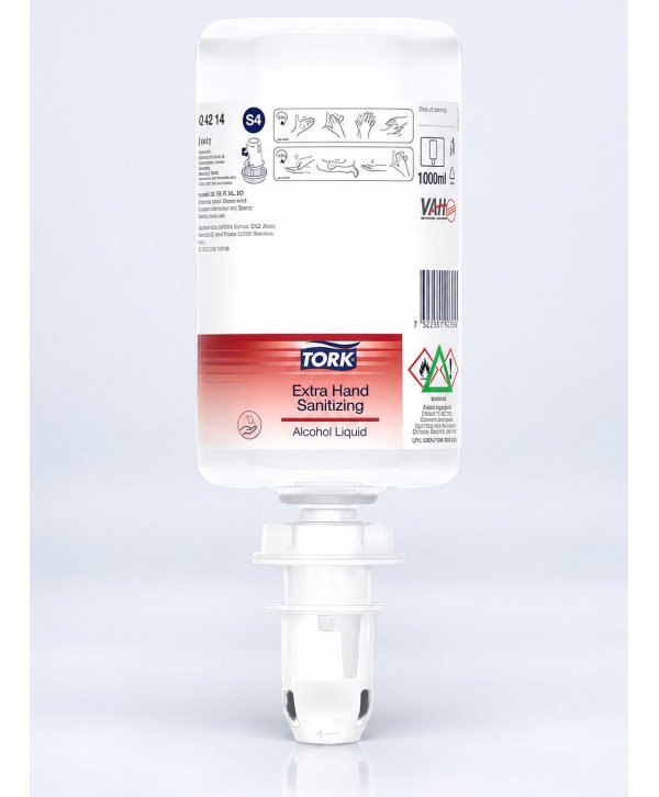 Dezinfectant pentru Mâini Tork S4 - Produs Biocid cu Alcool, Rezervă 1000 ml, Cod 424214