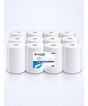 Prosoape de hartie tip rola, 2 straturi, 100% celuloza, albe, 59 metri, 255 portii, Lucart 861093, pachet 12 role