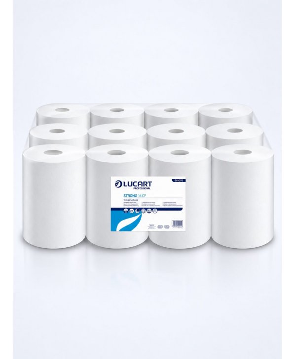 Prosoape de hartie tip rola, 2 straturi, 100% celuloza, albe, 59 metri, 255 portii, Lucart 861093, pachet 12 role