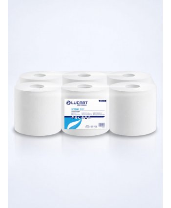 Prosoape de hartie tip rola, 2 straturi, 100% celuloza, albe, 100 metri, 435 portii, Lucart 861078, pachet 6 role