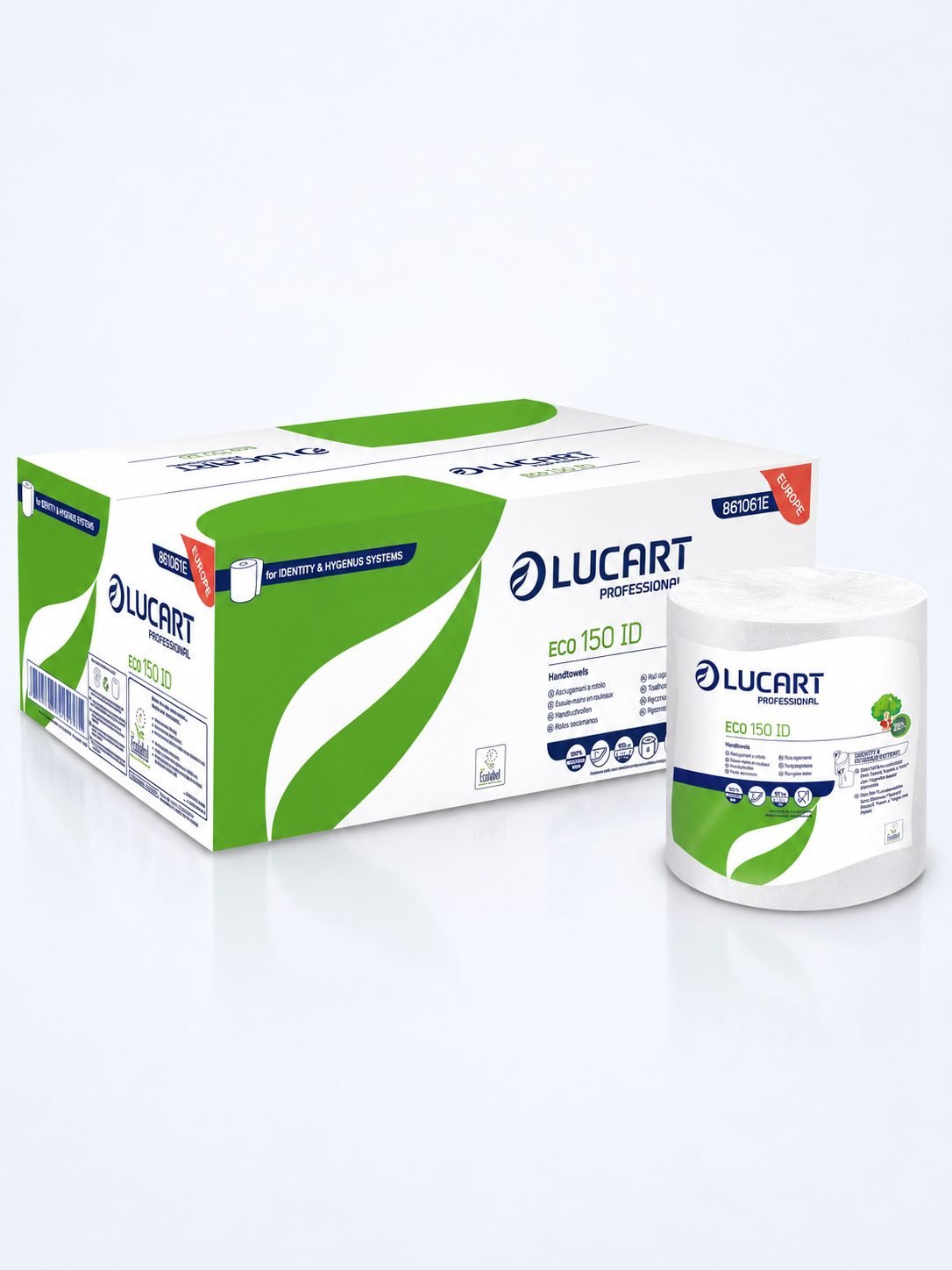 Prosoape de hartie rola Autocut, 2 straturi, hartie reciclata, 150 metri, consum redus 45%, Lucart 861061, pachet 6 role