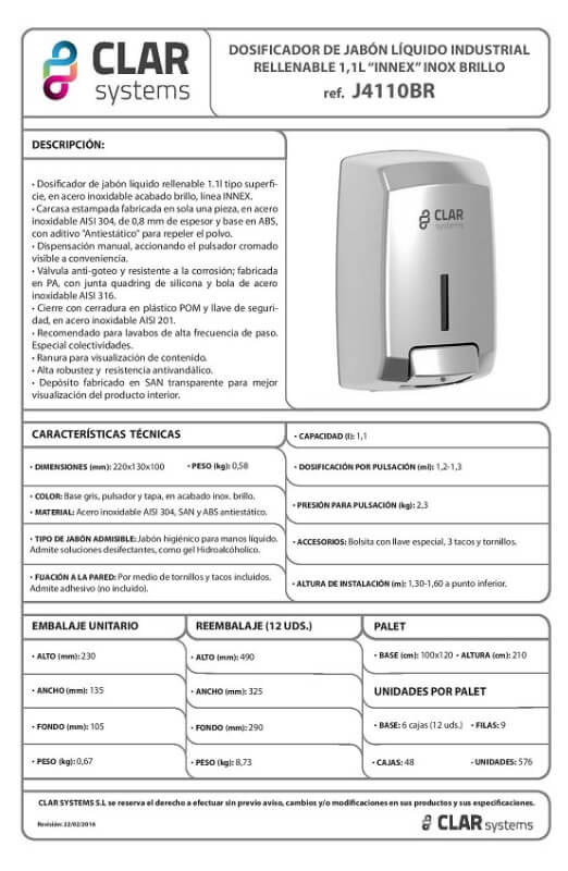 Fisa tehnica dozator inox - Arli Co